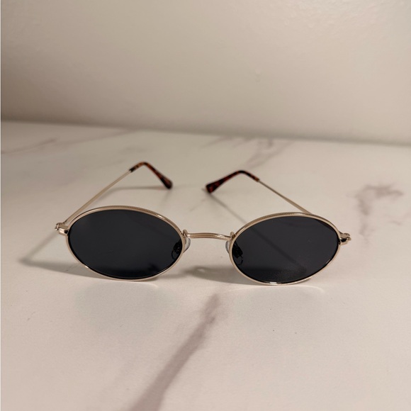 None Accessories - Slim Oval Metal Sunglasses in Silver with Black Lenses